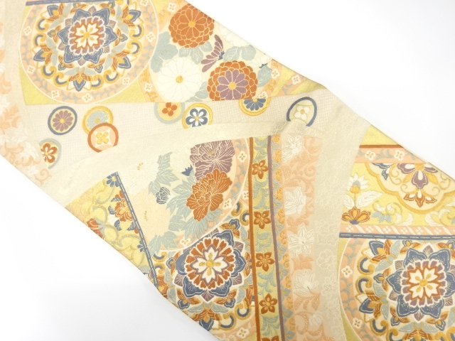JAPANESE KIMONO / FUKURO OBI / SILK / WOVEN FLORAL CREST & FLOWERS