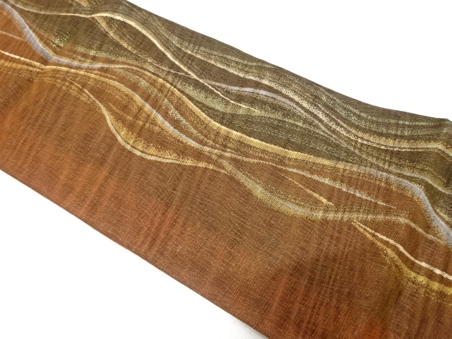 JAPANESE KIMONO / FUKURO OBI / SILK / WOVEN WAVY STRIPE