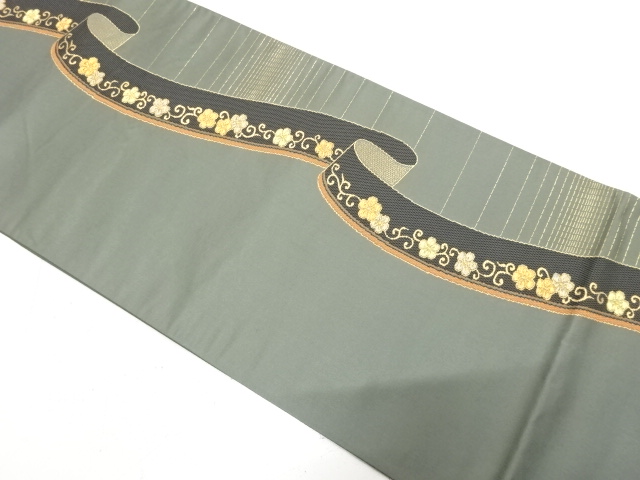 JAPANESE KIMONO / FUKURO OBI / SILK / WOVEN NOSHI & UME & ARABESQUE