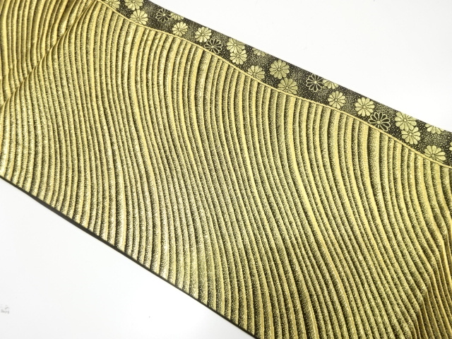 SALE!! JAPANESE KIMONO / FUKURO OBI FOR FURISODE / SILK / WOVEN DIAGONAL STRIPE & KIKU