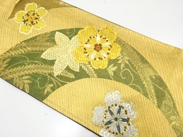 SALE!! JAPANESE KIMONO / FUKURO OBI FOR FURISODE / SILK / WOVEN SAKURA & MAPLE & WISTERIA