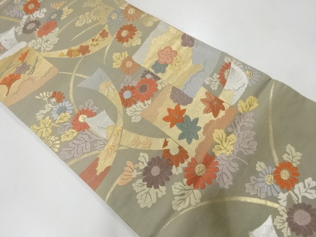 アンティーク　唐織松竹梅に菊模様織出し袋帯（材料）