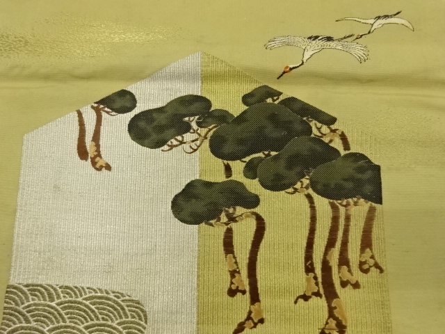 SALE!! JAPANESE KIMONO / ANTIQUE FUKUSA / WOVEN PINE & CRANE