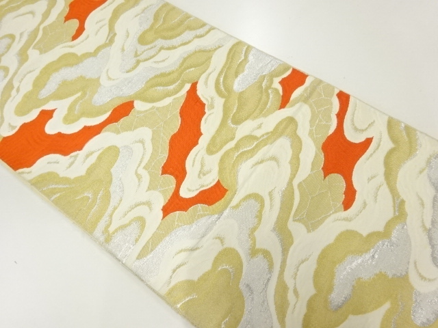 JAPANESE KIMONO / ANTIQUE FUKURO OBI / SILK / WOVEN CLOUDS