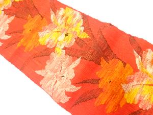 名古屋帯 銀駒刺繍 ツリー 鳥 花 抽象模様 着物 035w 古き