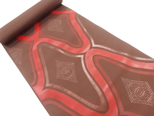 SALE!! JAPANESE KIMONO / ANTIQUE BOLT FOR NAGOYA OBI / SILK / CHIKUZEN HAKATA / WOVEN ABSTRACT