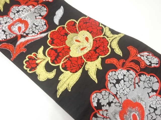 SALE!! JAPANESE KIMONO / ANTIQUE FUKURO OBI / SILK / WOVEN PEONY