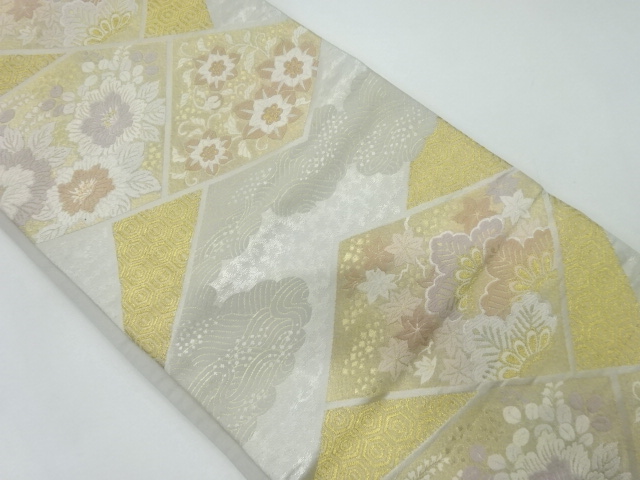 JAPANESE KIMONO / ANTIQUE FUKURO OBI / SILK / WOVEN FLORAL PLANTS