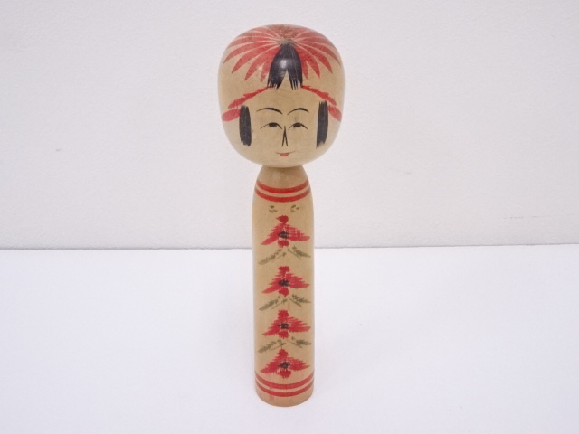JAPANESE FOLK CRAFT / WOODEN KOKESHI DOLL /24.5cm / SIGNED ARTISAN WORK 