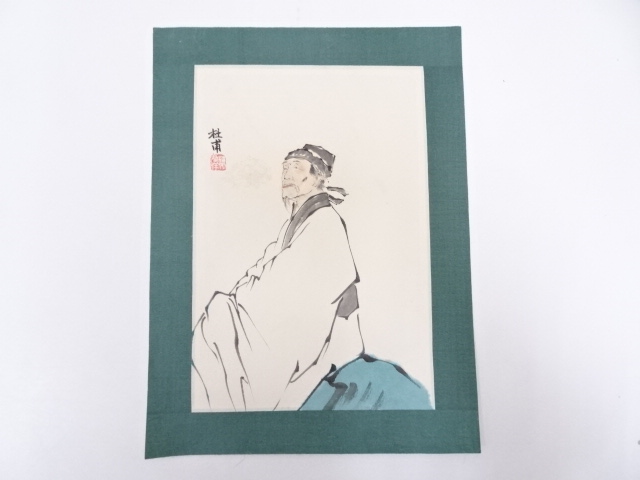 【蔵出】陳石瀬「江上帰舟」肉筆掛軸.唐木軸先◎号石翁・上海文史館館員・上海新華芸専・鄭午昌　汪亜塵弟子◎中国画.中国書.中国美術/古玩