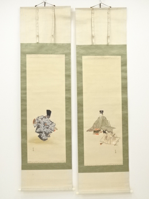 SALE!! JAPANESE HANGING SCROLL / HAND PAINTED / NOH PLAY SET OF 2 