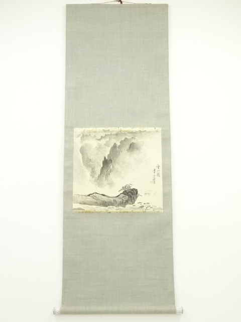 【蔵出】陳石瀬「江上帰舟」肉筆掛軸.唐木軸先◎号石翁・上海文史館館員・上海新華芸専・鄭午昌　汪亜塵弟子◎中国画.中国書.中国美術/古玩